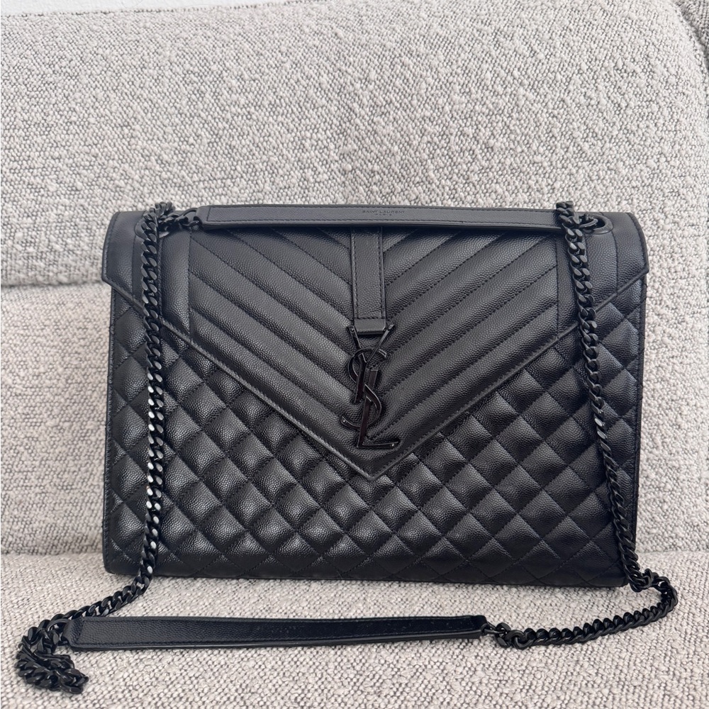 Yves Saint Laurent Black Chevron Quilted Shoulder Bag